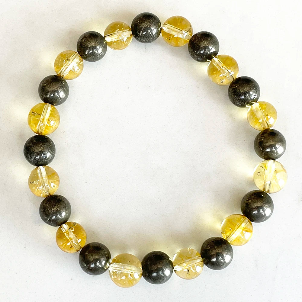 Bracelet "Abondance & Énergie Positive" en Pyrite et Citrine