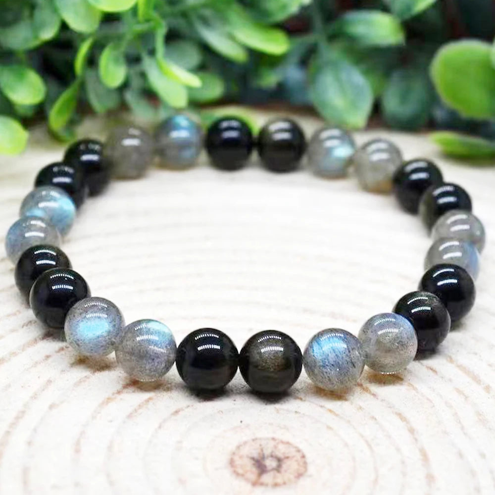 Bracelet "Bouclier Aurique" en Obsidienne Dorée & Labradorite