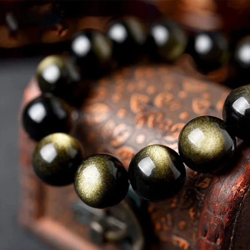 Bracelet "Bouclier de Sagesse" en Obsidienne Dorée Véritable Certifiée