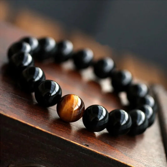 Bracelet "Confiance en soi" en Onyx Noir & Œil de Tigre