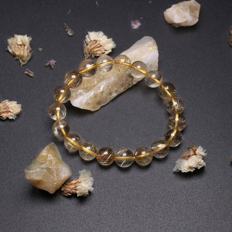 Bracelet "Cristal de Lumière" en Quartz Rutile Doré (Cristal) Véritable Certifié