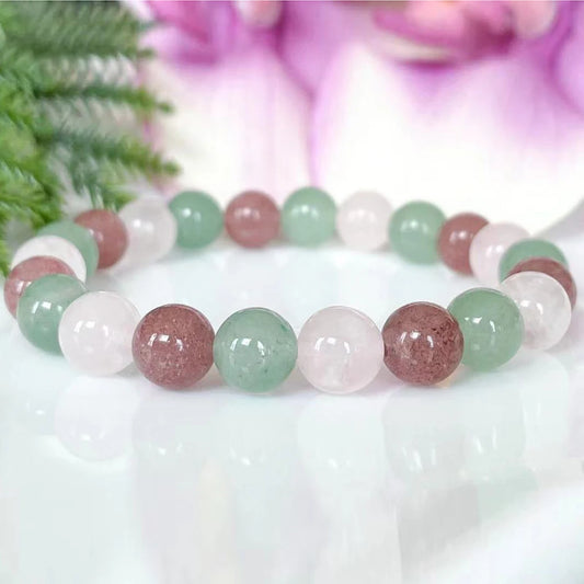 Bracelet "Douceur & Harmonie" en Quartz Rose, Quartz Fraise et Aventurine