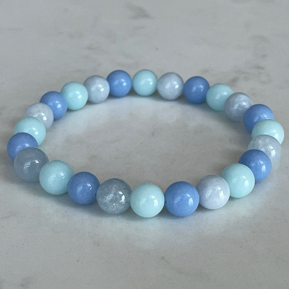 Bracelet "Équilibre Spirituel" en Aigue-Marine, Angélite & Amazonite