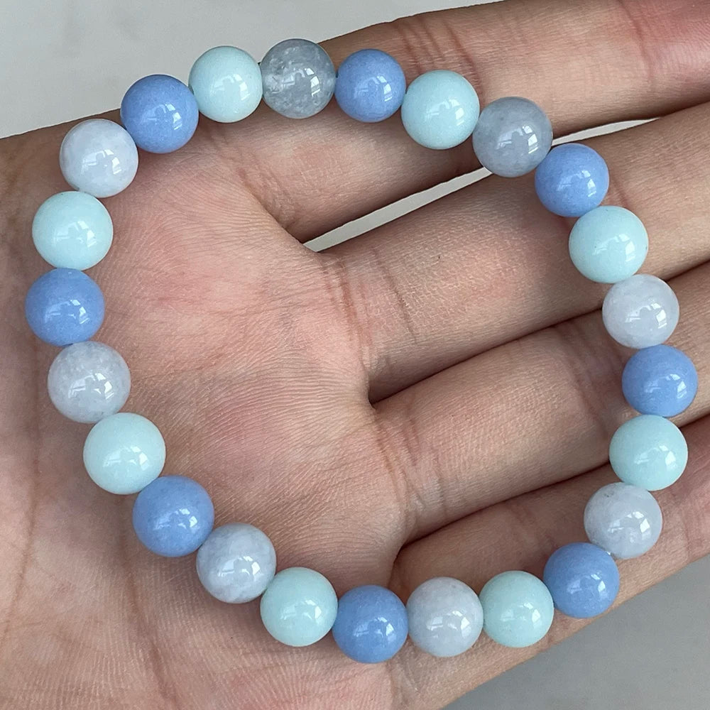 Bracelet "Équilibre Spirituel" en Aigue-Marine, Angélite & Amazonite