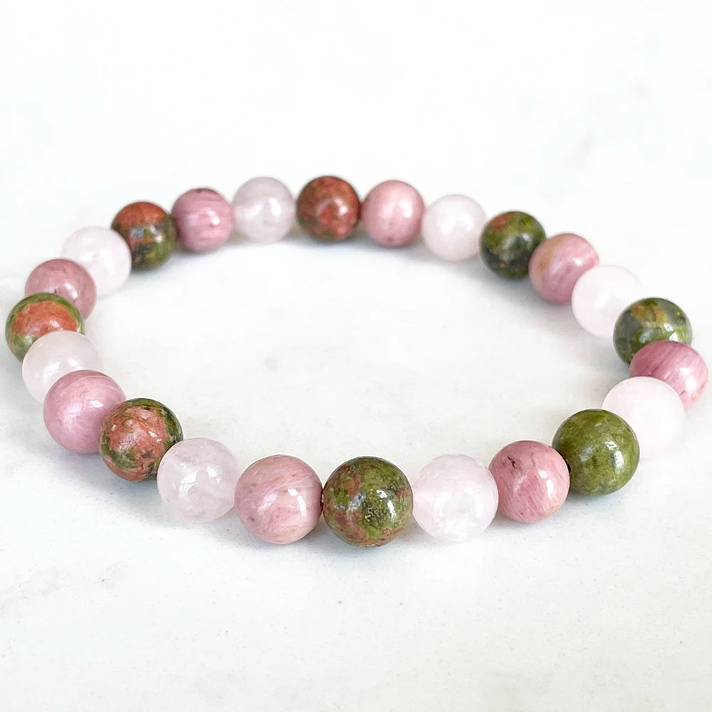 Bracelet "Guérison Intérieure" en Unakite, Quartz Rose & Rhodonite