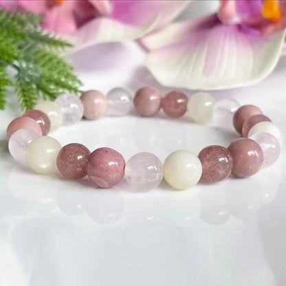 Bracelet "Harmonie & Douceur" en Quartz Rose, Pierre de Lune, Quartz Fraise et Rhodonite