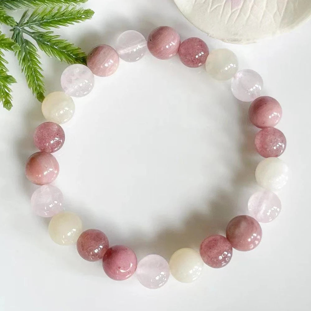 Bracelet "Harmonie & Douceur" en Quartz Rose, Pierre de Lune, Quartz Fraise et Rhodonite