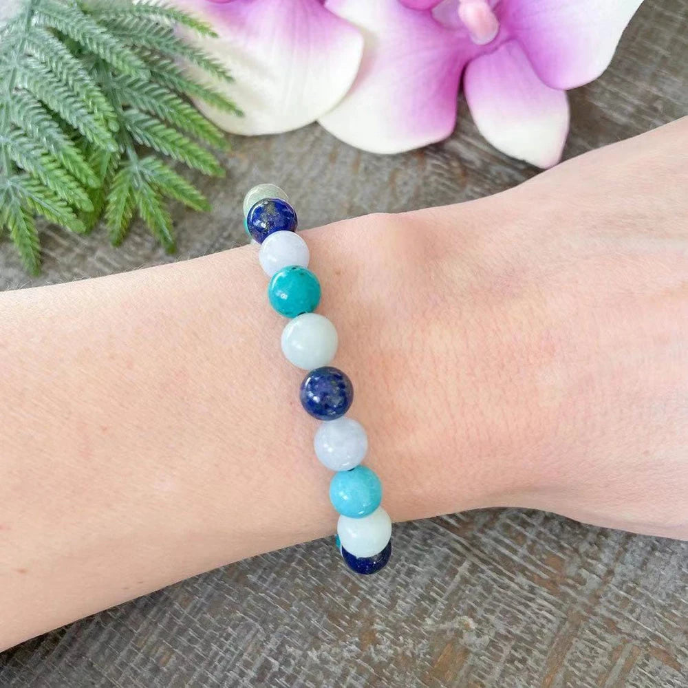 Bracelet "Harmonie Émotionnelle" en Amazonite, Lapis Lazuli, Aigue-Marine & Turquoise