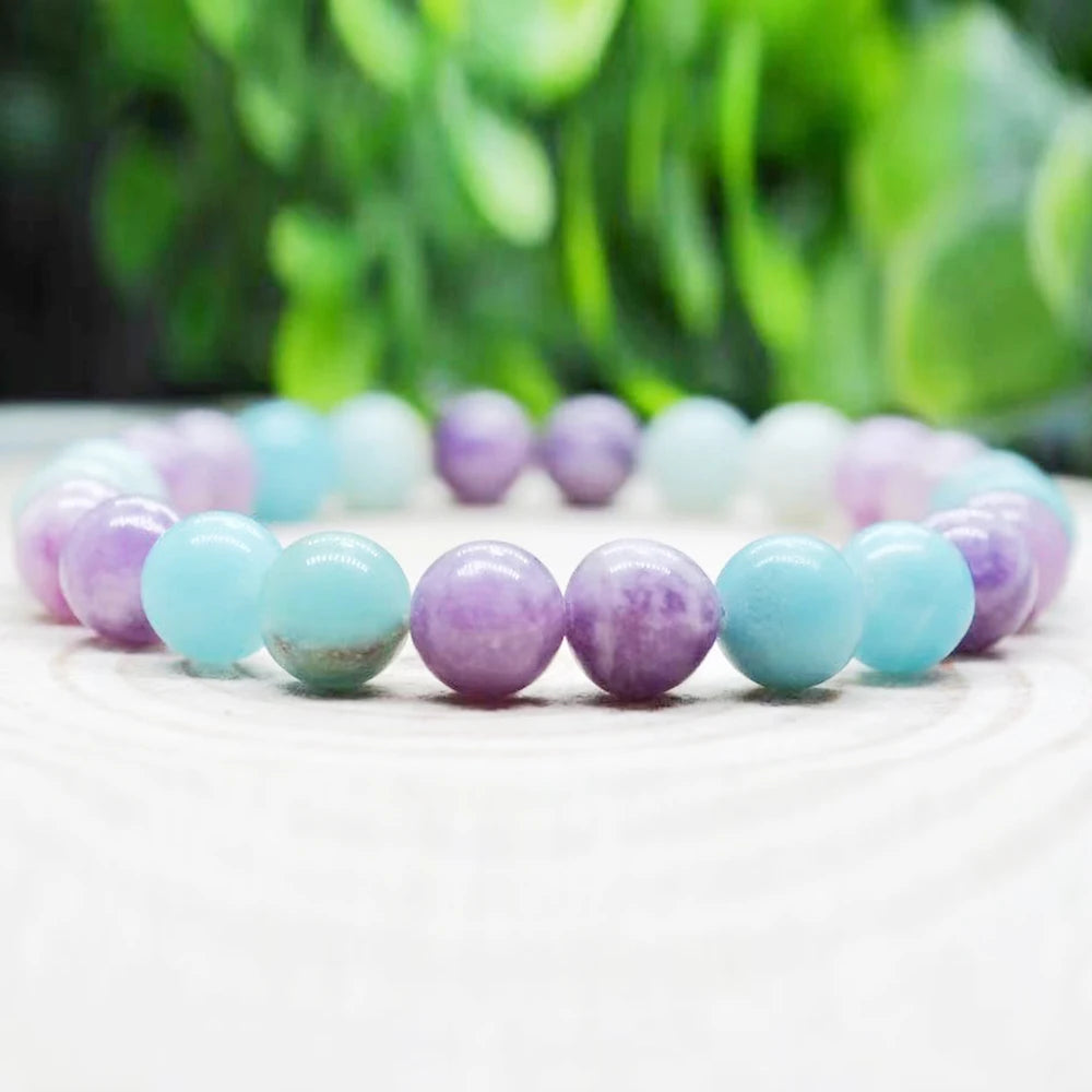 Bracelet "Harmonie Émotionnelle" en Lépidolite & Amazonite