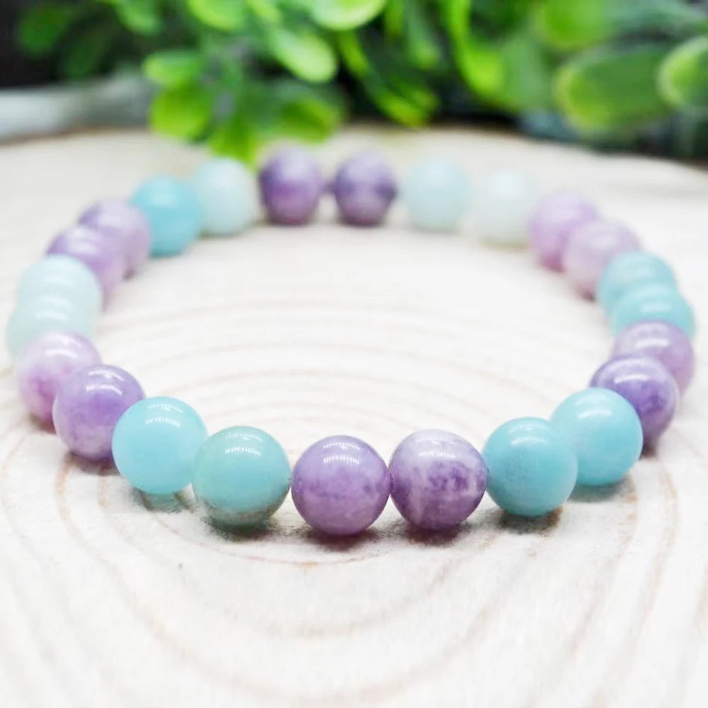 Bracelet "Harmonie Émotionnelle" en Lépidolite & Amazonite