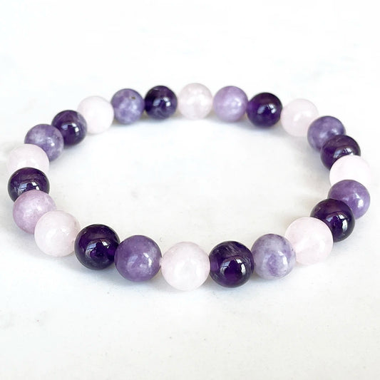 Bracelet "Harmonie Émotionnelle" en Quartz Rose, Améthyste & Lépidolite