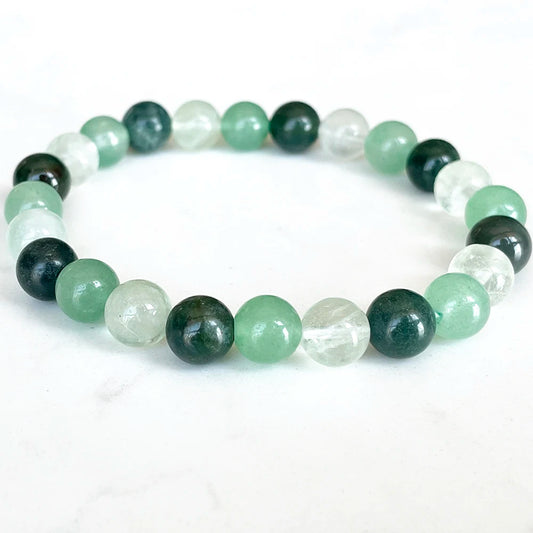 Bracelet "Harmonie & Équilibre" en Aventurine Verte, Fluorite et Agate Mousse