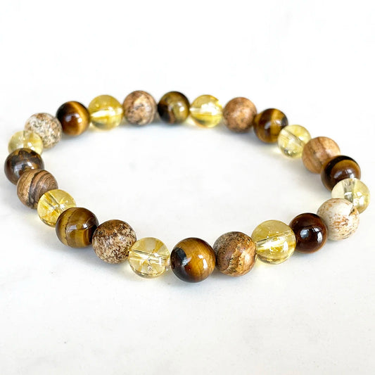 Bracelet "Harmonie & Protection" en Œil de Tigre, Jaspe Paysage et Citrine