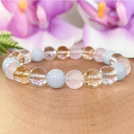 Bracelet "Harmonie & Sérénité" en Quartz Rose, Citrine, Cristal de Roche et Aigue-Marine