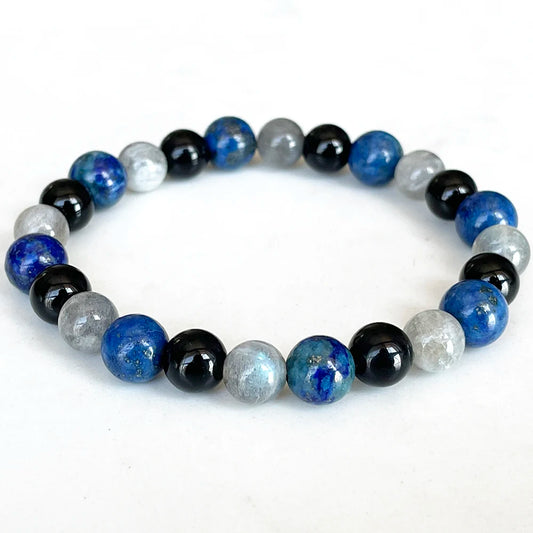 Bracelet "Harmonie Spirituelle" en Labradorite, Lapis-Lazuli & Tourmaline Noire