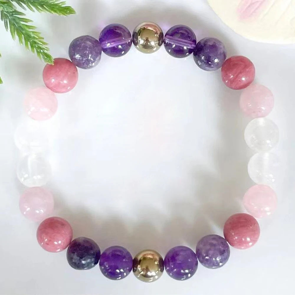 Bracelet "Harmonie Spirituelle" en Pyrite, Améthyste, Lépidolite, Rhodochrosite, Quartz Rose & Cristal de Roche