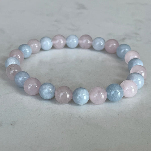 Bracelet "Sérénité & Amour" en Aigue-Marine et Quartz Rose